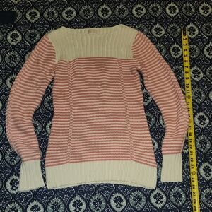 Old Navy Pink and Cream Striped Crew Neck Sweater